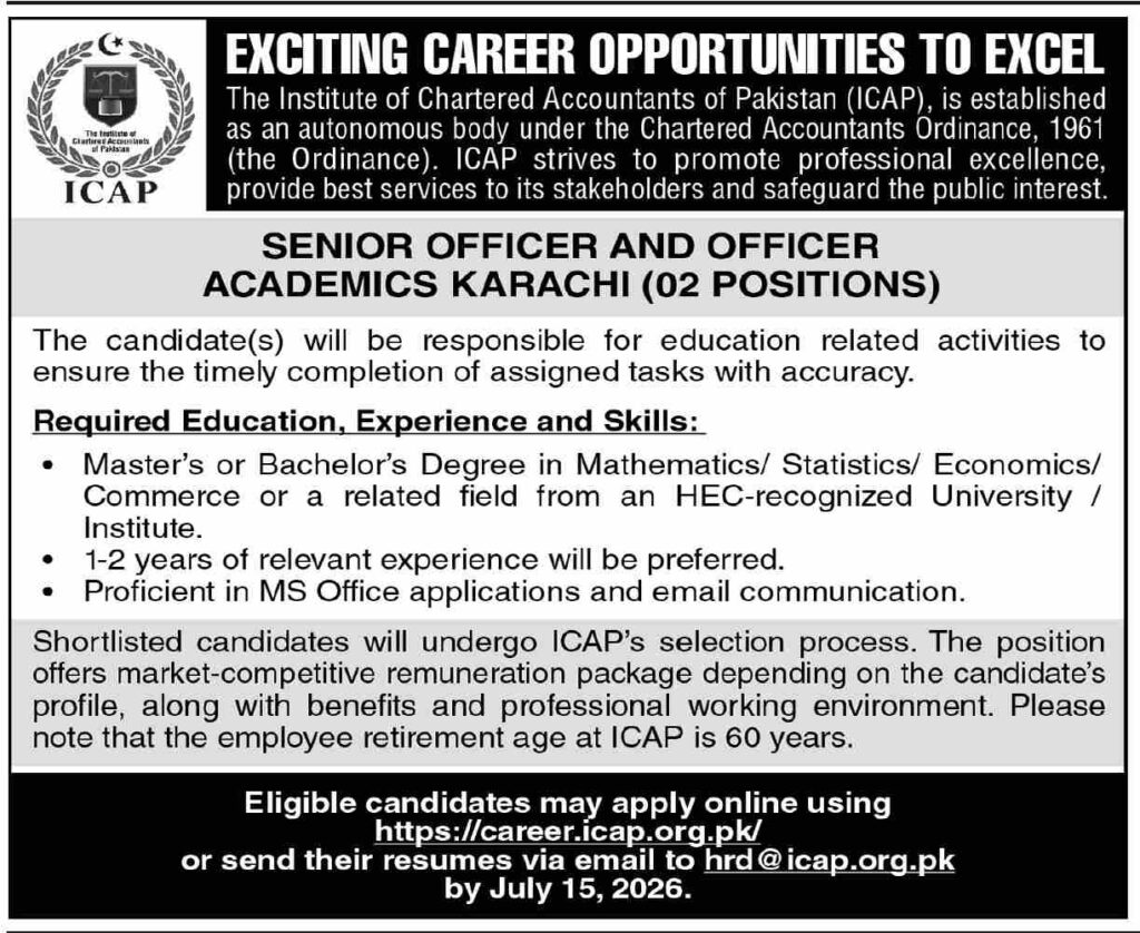 Institute of Chartered Accountants Pakistan Jobs 2026 – Apply Online