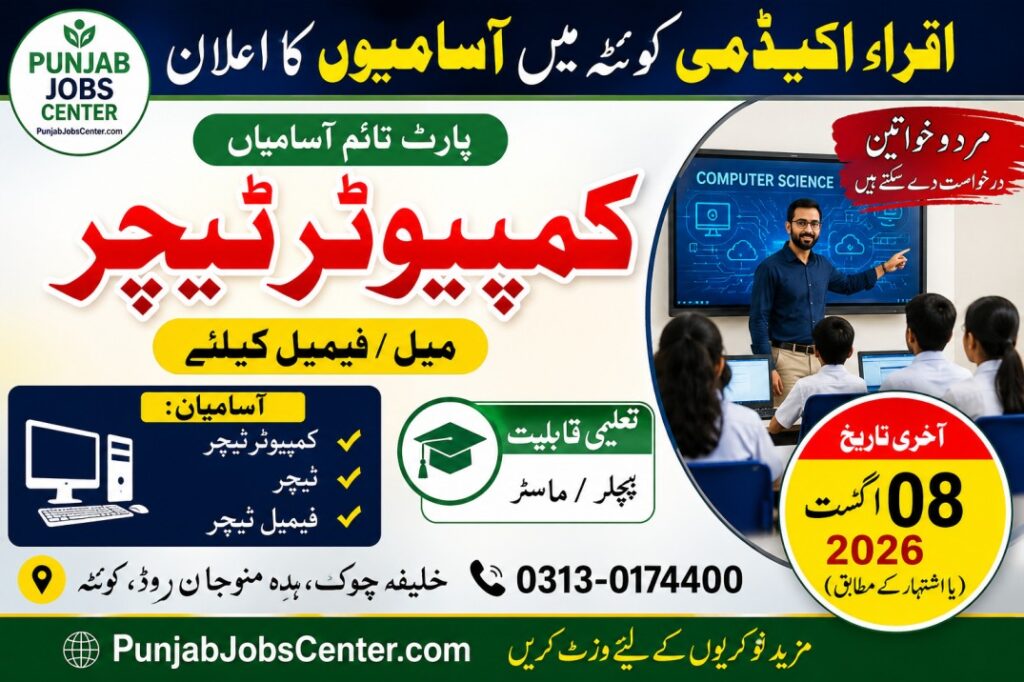 Iqra Academy Quetta Computer Teacher Jobs 2026