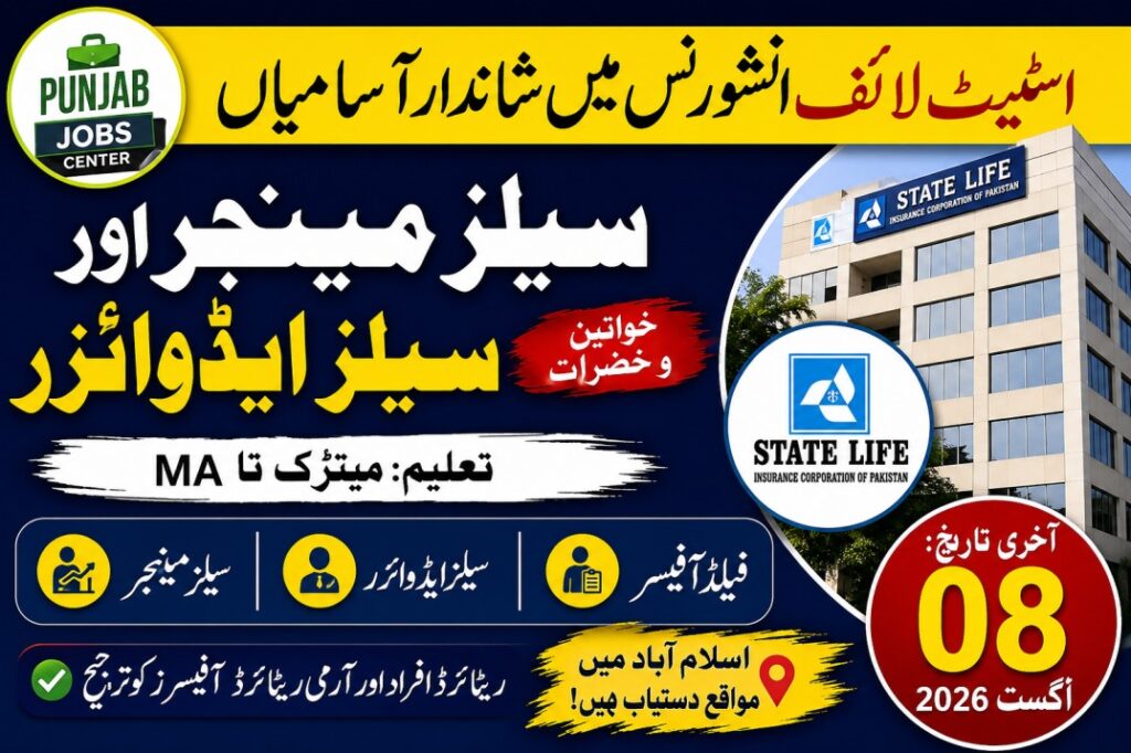 Sales Manager & Sales Advisor Jobs 2026 in Islamabad – State Life Insurance Hiring Male & Female Staff
